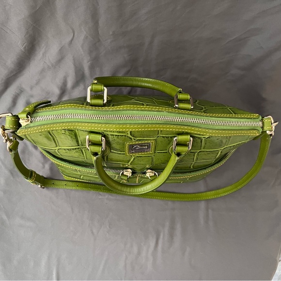 Dooney & Bourke DILLEN "CROCO" Leather Double Pocket Satchel LIME GREEN - Picture 8 of 15
